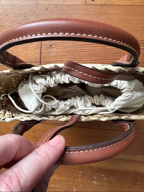 Mango Straw Tote/ Crossbody with Brown Trim - Picture 3 of 7